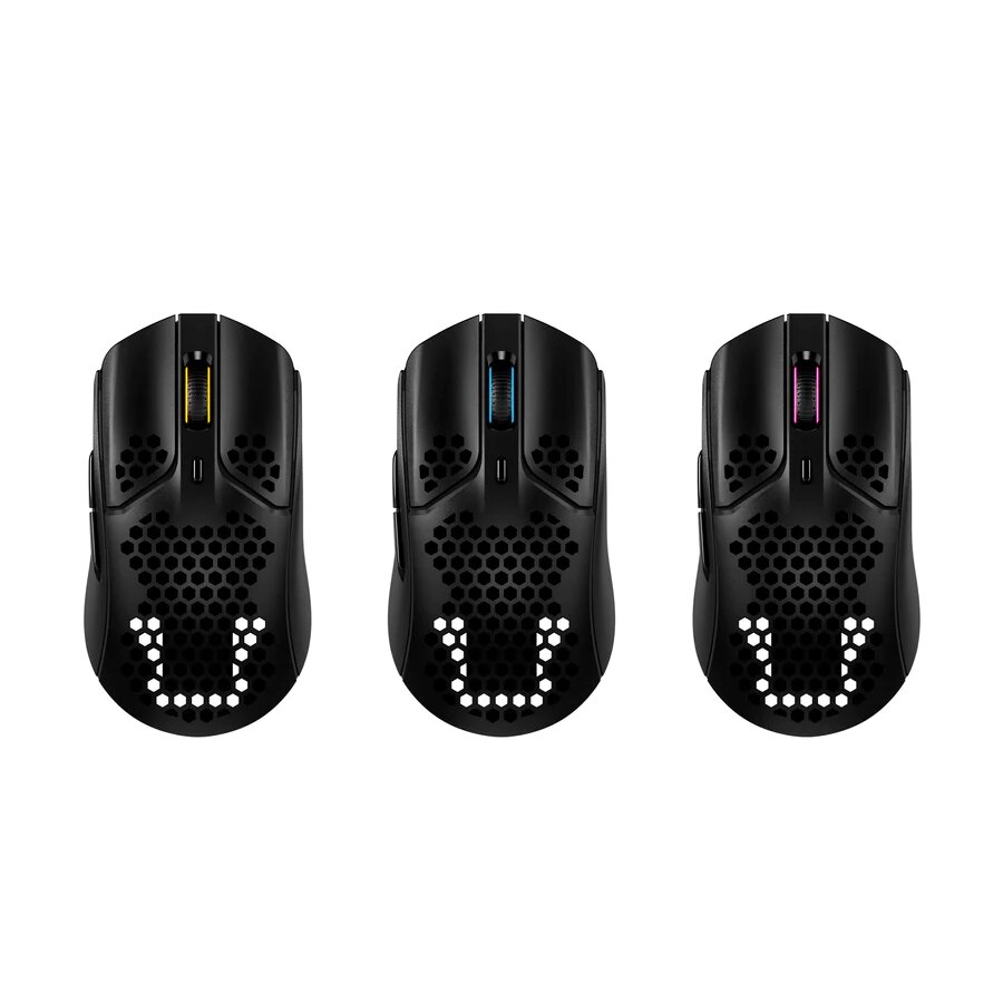 3 HyperX Pulsefire Haste wireless gaming mice in black